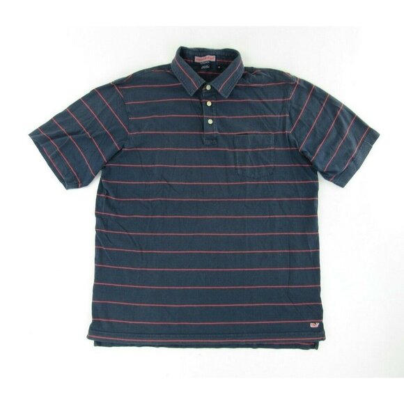 Vineyard Vines Mens Polo Shirt M Blue Red Striped Pima Cotton - Picture 1 of 6